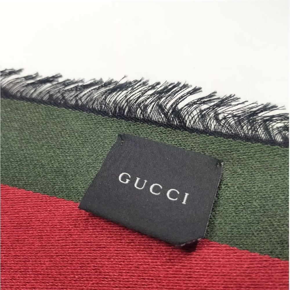 GUCCI Black Silk Cotton Sherry Line Edge Wrap Shawl Lightweight Web Trim Auth - Picture 2 of 8